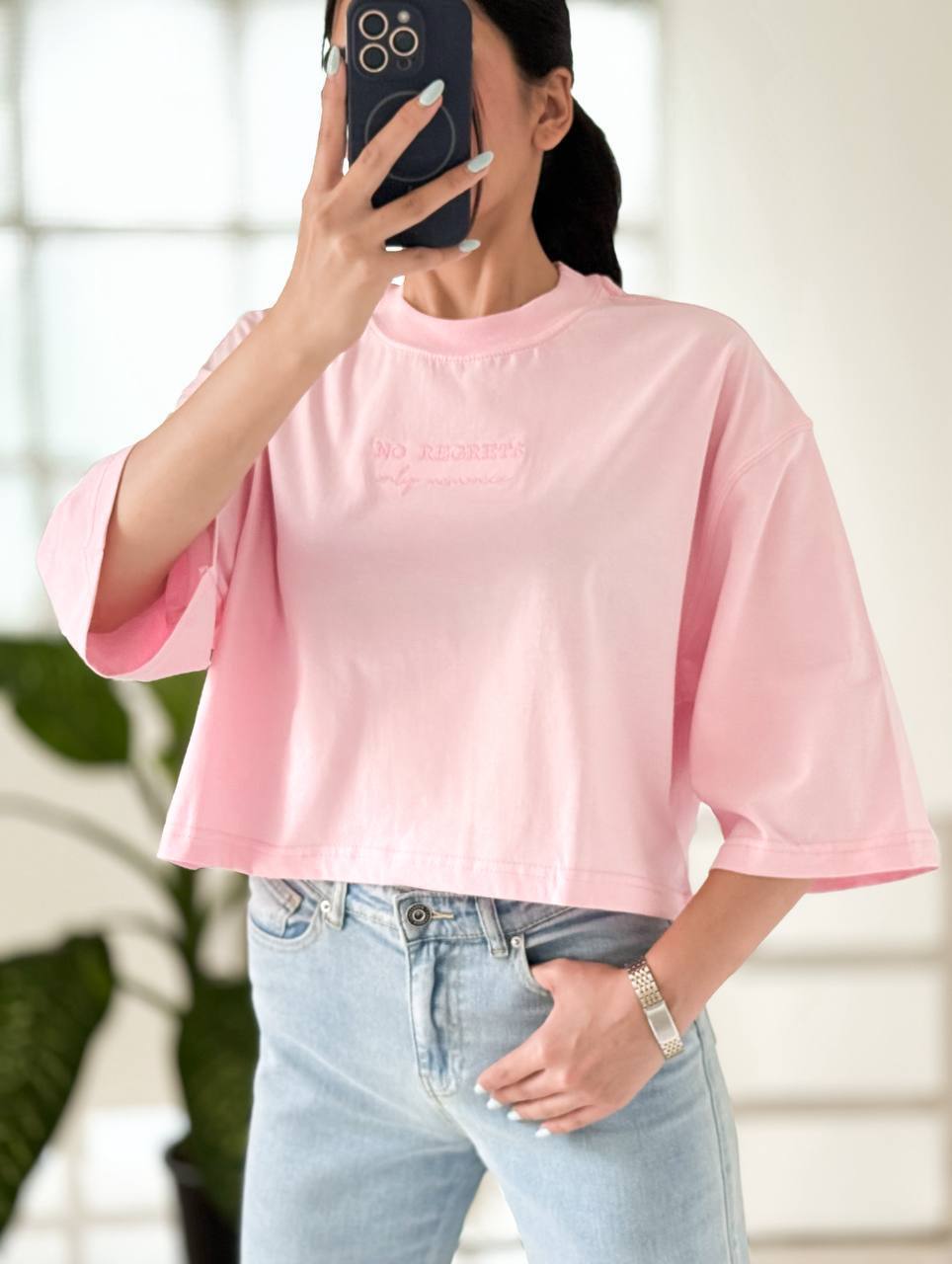کراپ تیشرت NO REGRETS گلدوزی کد 990561